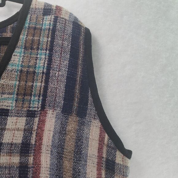 Vtg sz L Plaid Grandpa Vest Wool Button Up Sleeveless Boxy Oversized Grandpacore - Picture 8 of 9